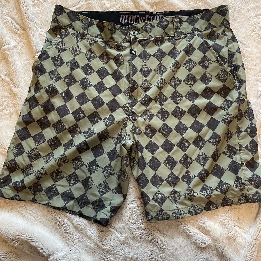 Checkered Swim Shorts in Green and Black